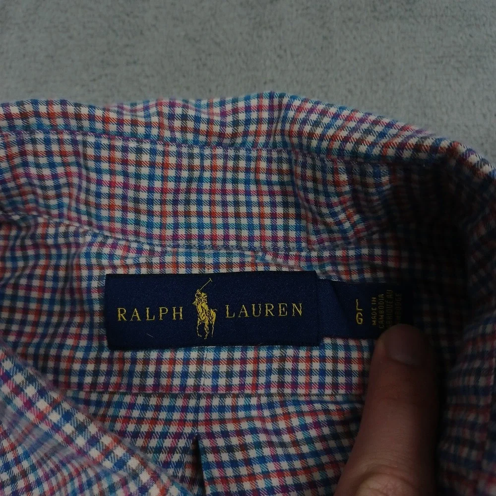 Ralph‎ Lauren Shirt Mens Large Blue Plaid Preppy Casual Button Down A4